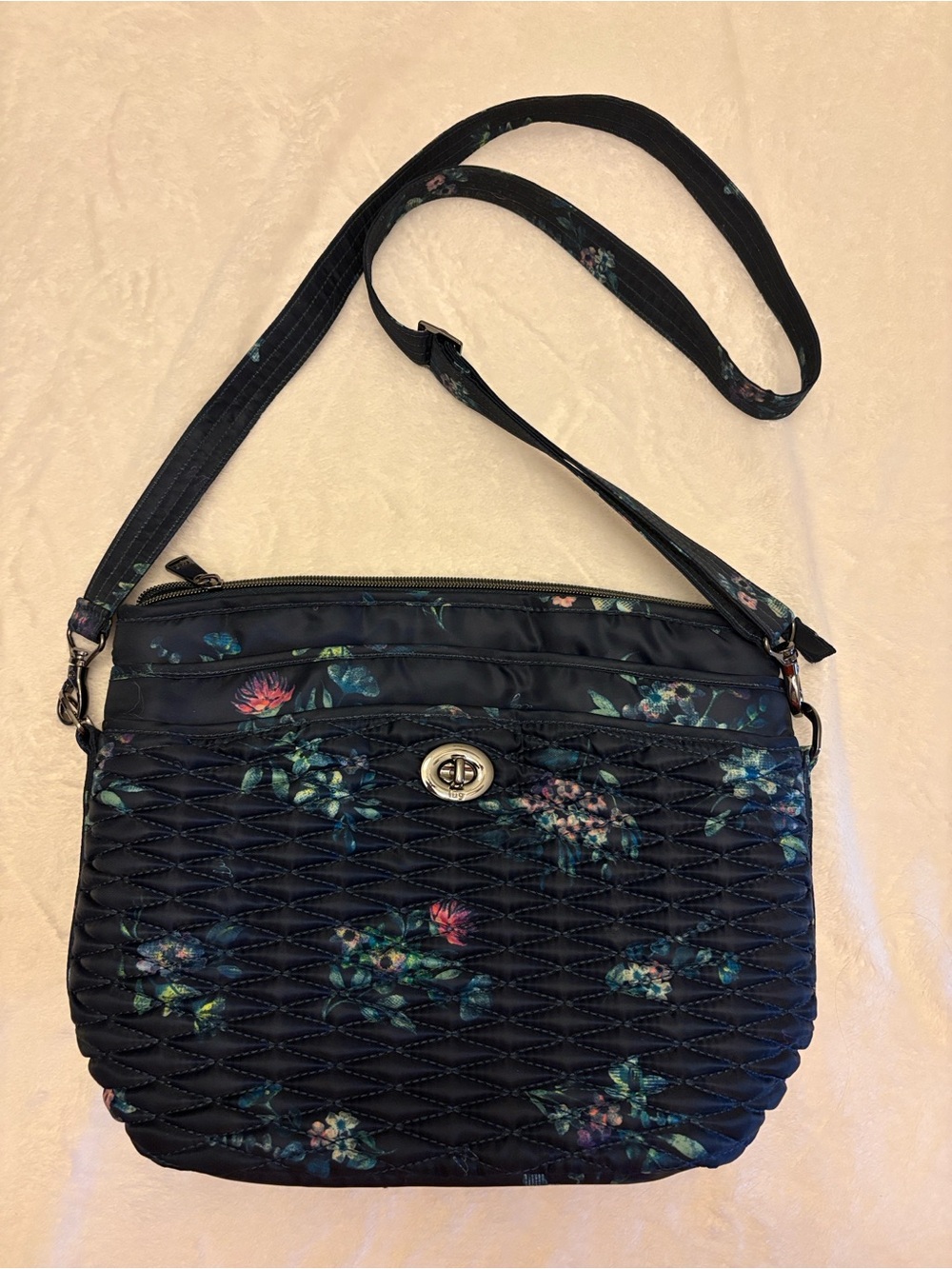 Lug Adagio Navy Floral Quilted Crossbody Bag